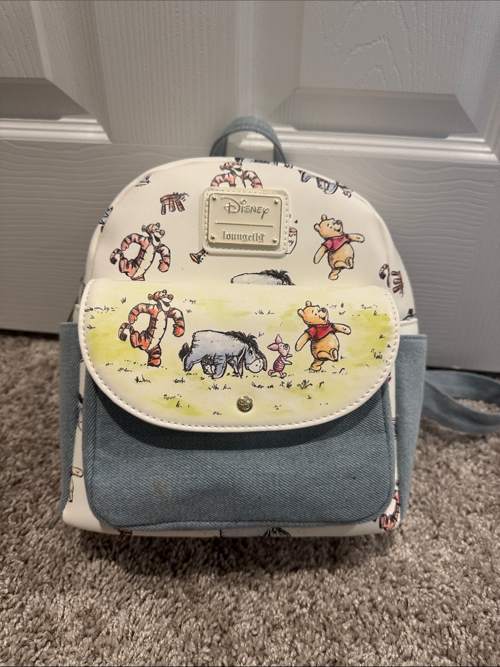 Loungefly Winnie the Pooh Kids Mini Backpack - White & Light Blue Denim